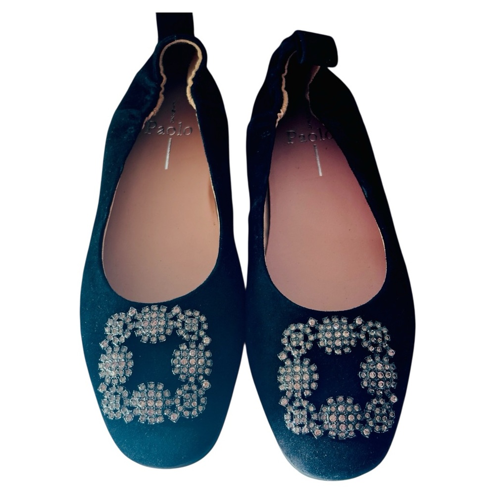 Mina X Paola‎ Black Suede Ballet Flat with Rhinestone Embellishments 7